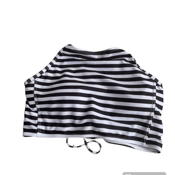 CC Striped Halter Top Black White Cotton